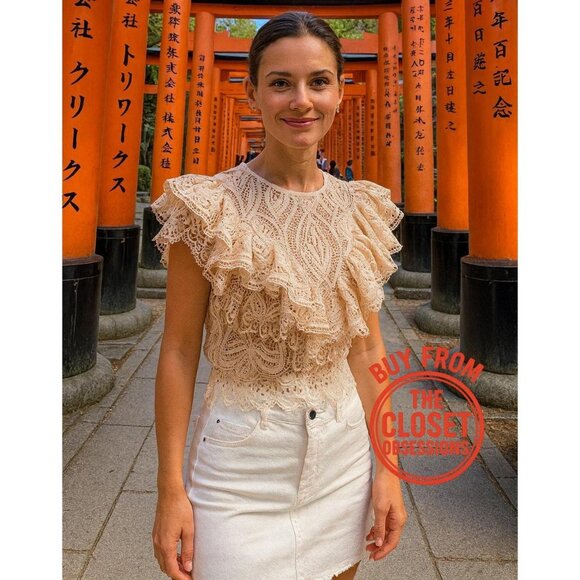 ZARA Ruffled Lace Top NWT Cream Size M - Picture 1 of 16